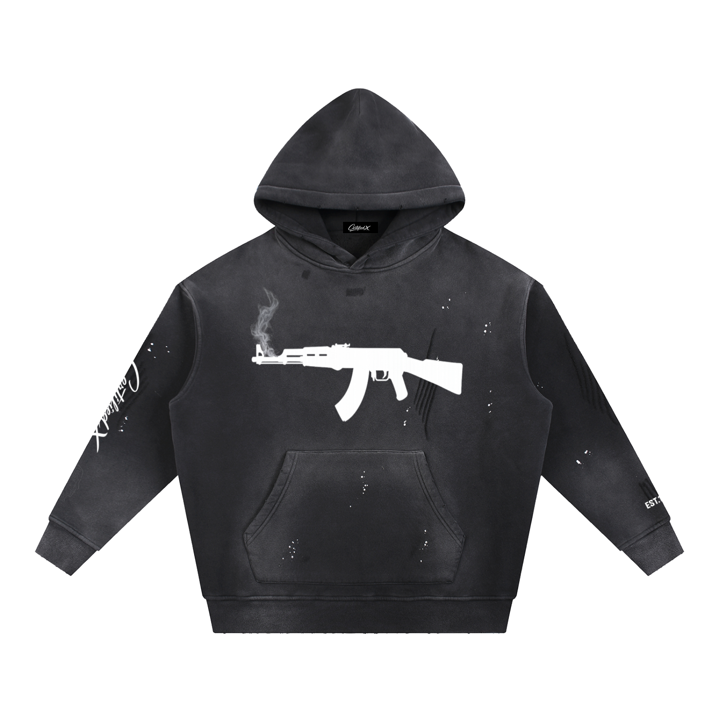 Vintage Washed Frayed Fleece Hoodie