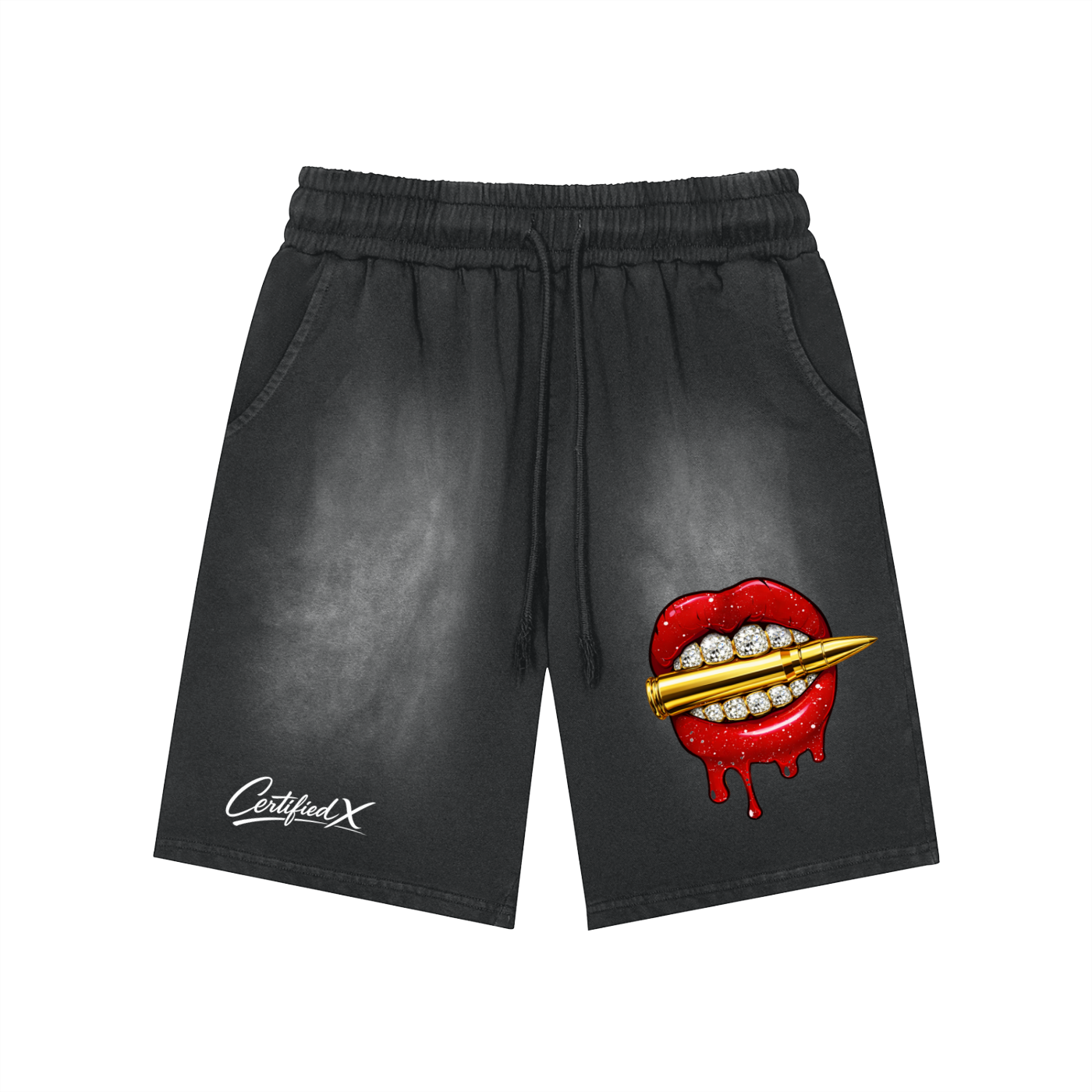 Rectangle Patch Monkey Washed Shorts