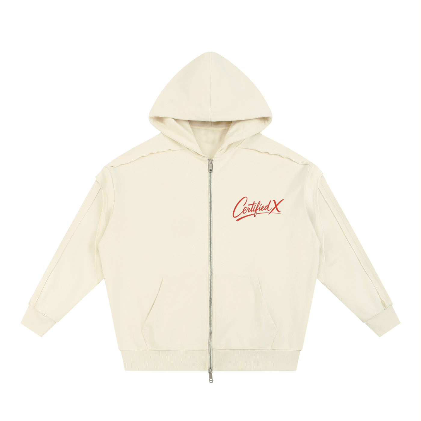 Contrast Tape Raw Edge Double Layered Zip Hoodie