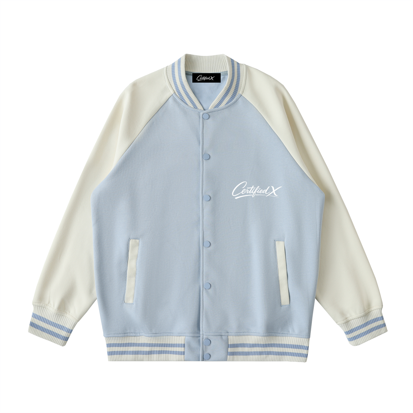 Two Tone Raglan Sleeve Varsity Jacket