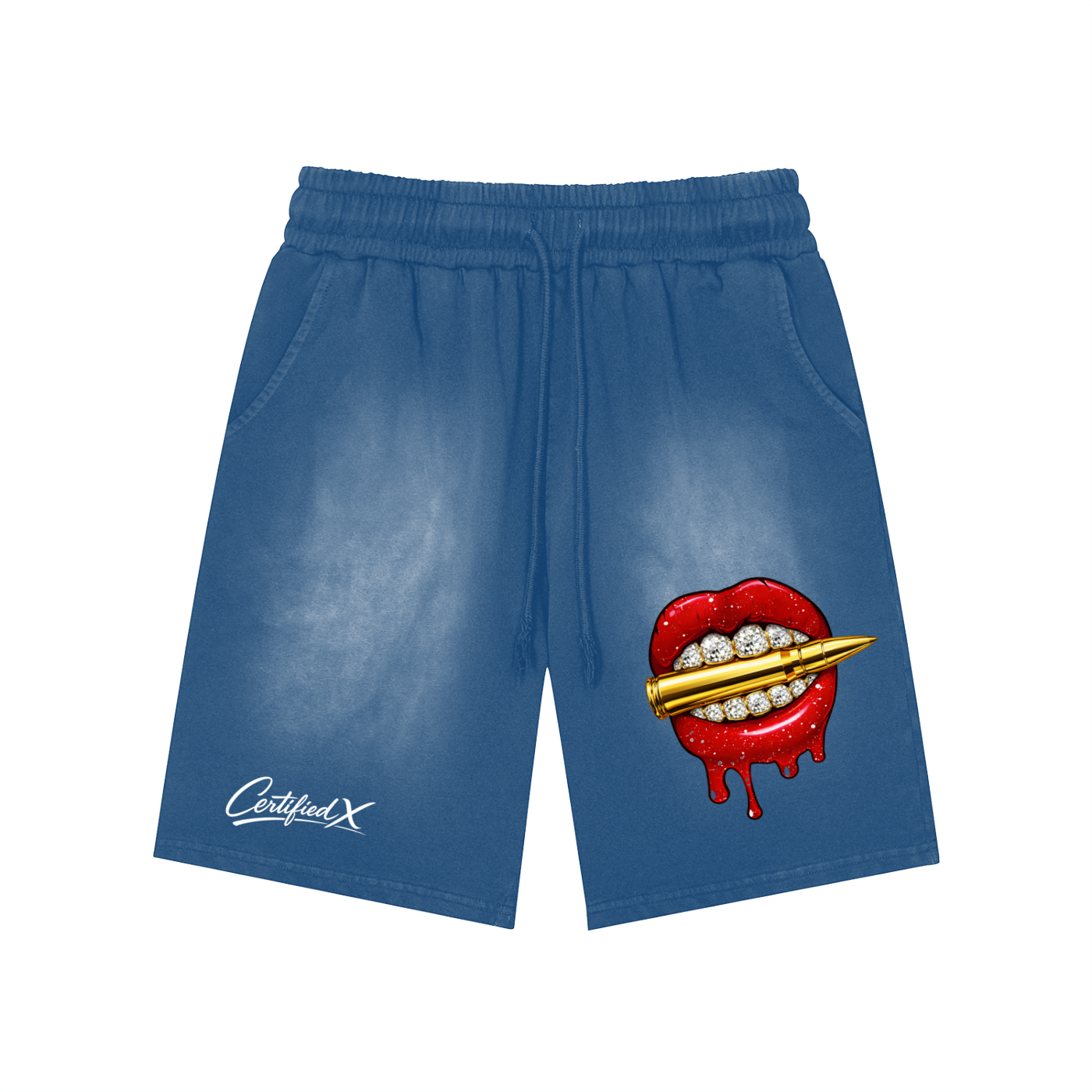 Rectangle Patch Monkey Washed Shorts