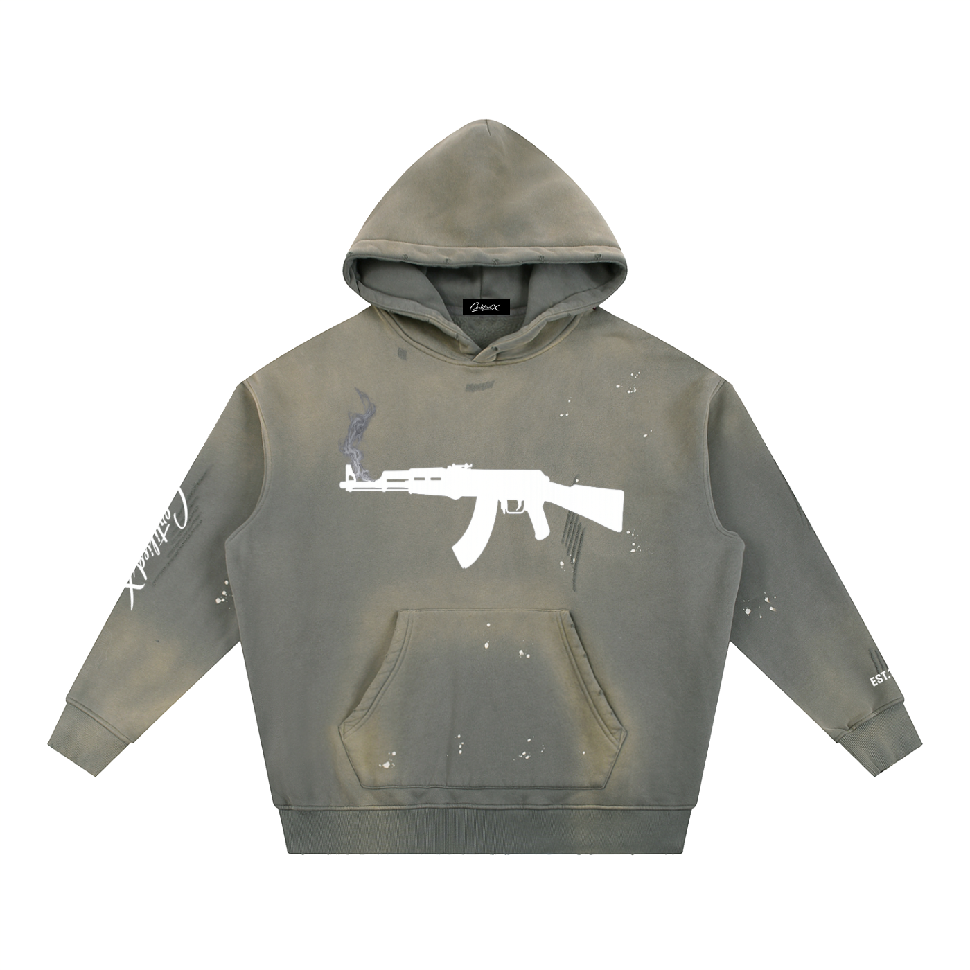 Vintage Washed Frayed Fleece Hoodie
