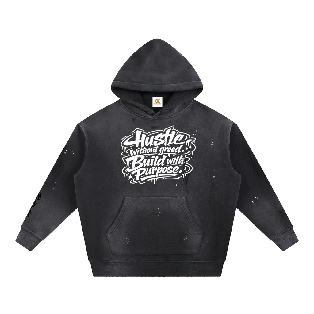 Vintage Washed Frayed Fleece Hoodie