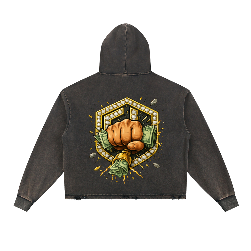 Vintage Washed Frayed-Hem Hoodie