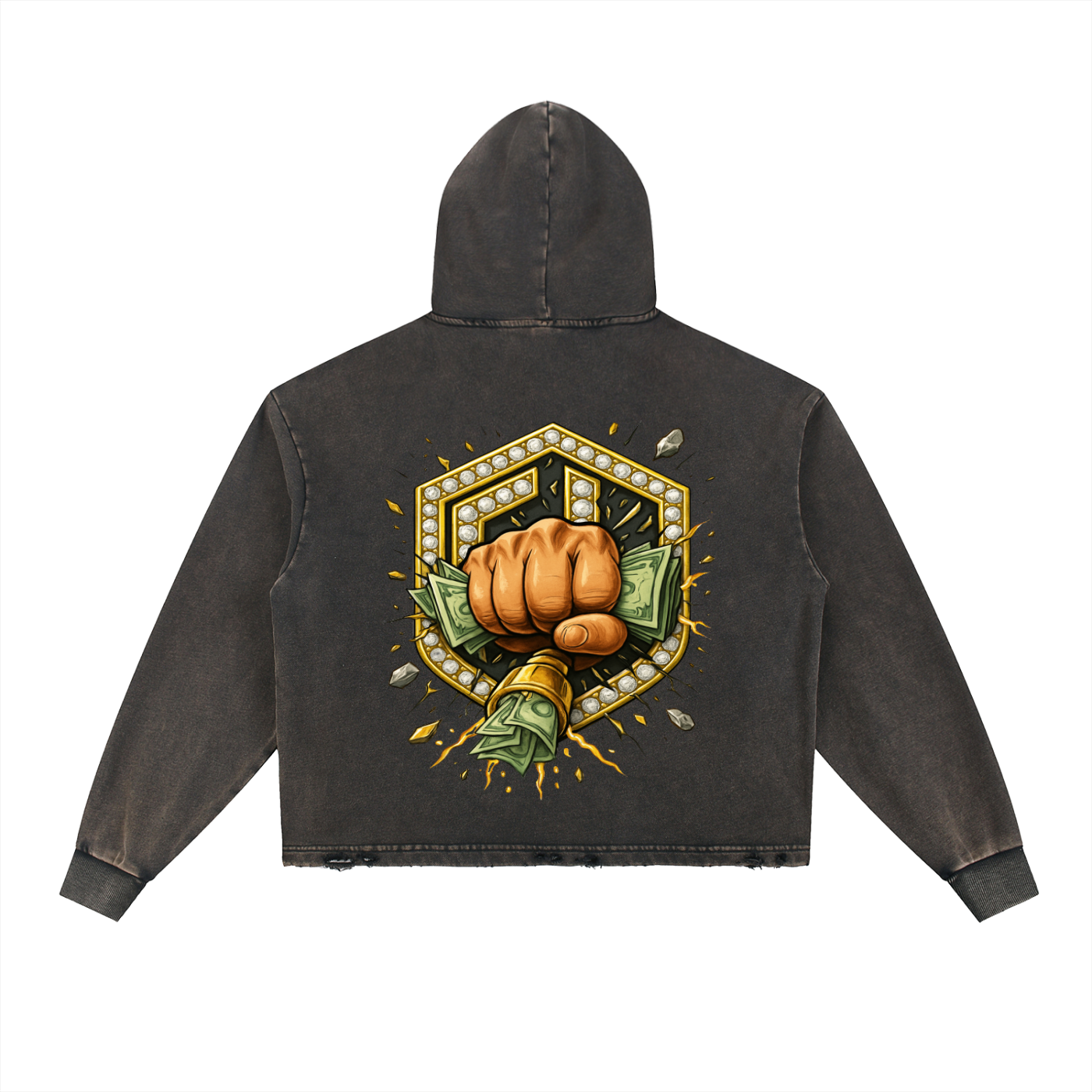 Vintage Washed Frayed-Hem Hoodie
