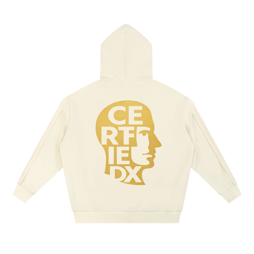 Contrast Tape Raw Edge Double Layered Zip Hoodie