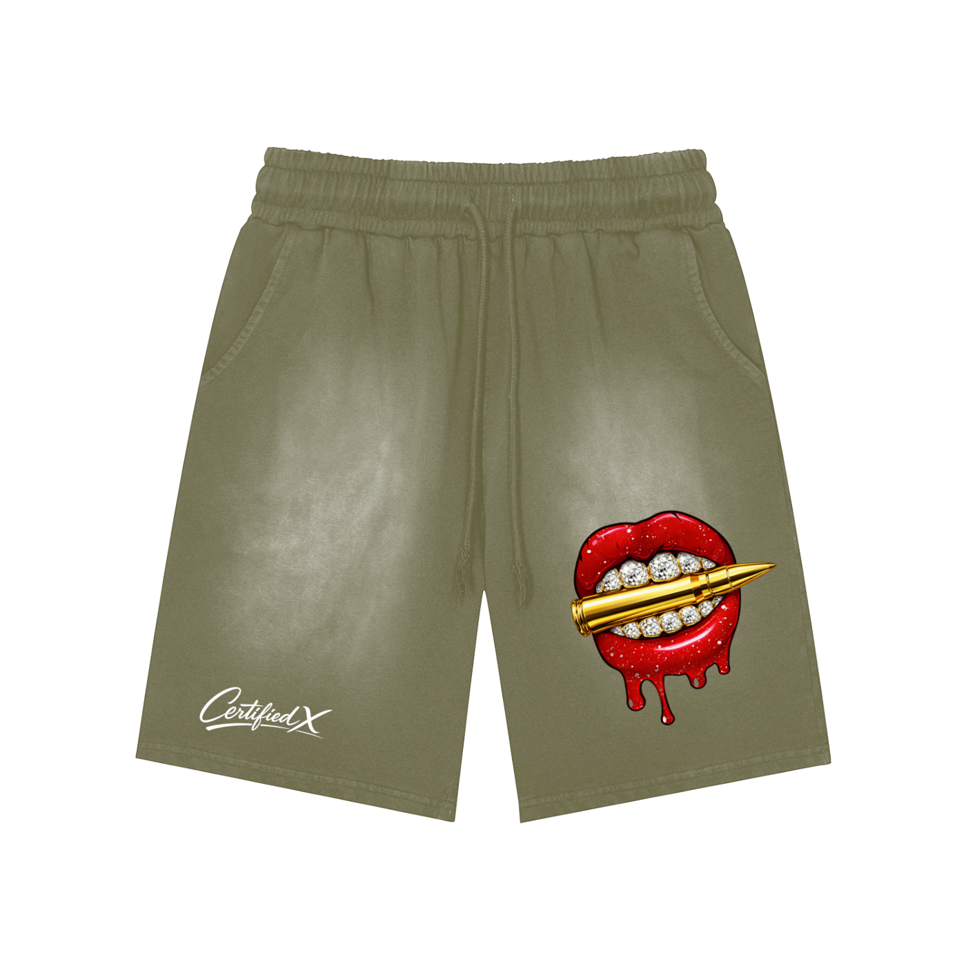 Rectangle Patch Monkey Washed Shorts