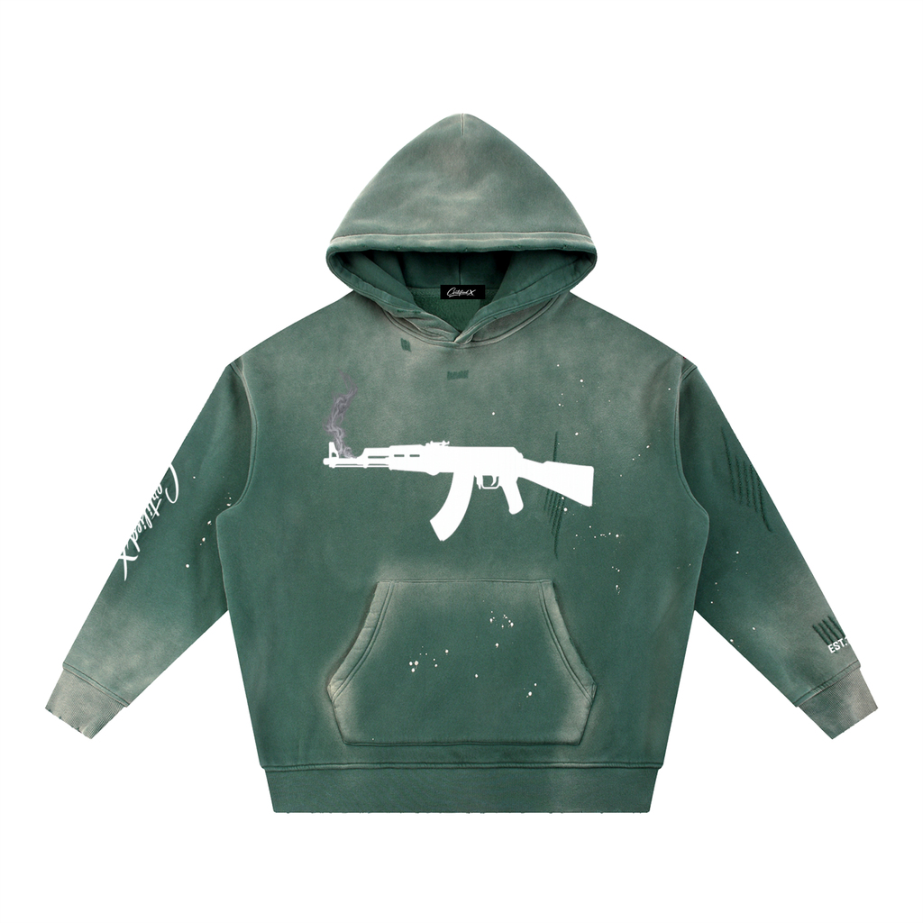 Vintage Washed Frayed Fleece Hoodie