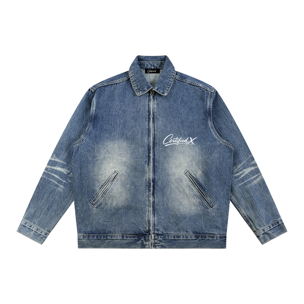 Vintage Wash Zip Up Denim Jacket