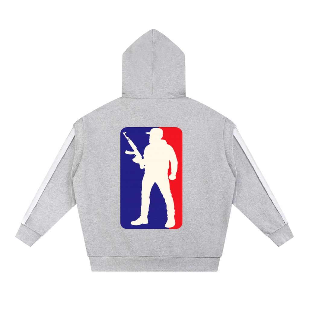 Contrast Tape Raw Edge Double Layered Zip Hoodie