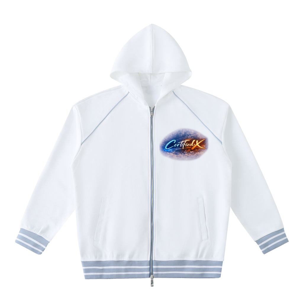 Striped Trim Zip-Up Hoodie