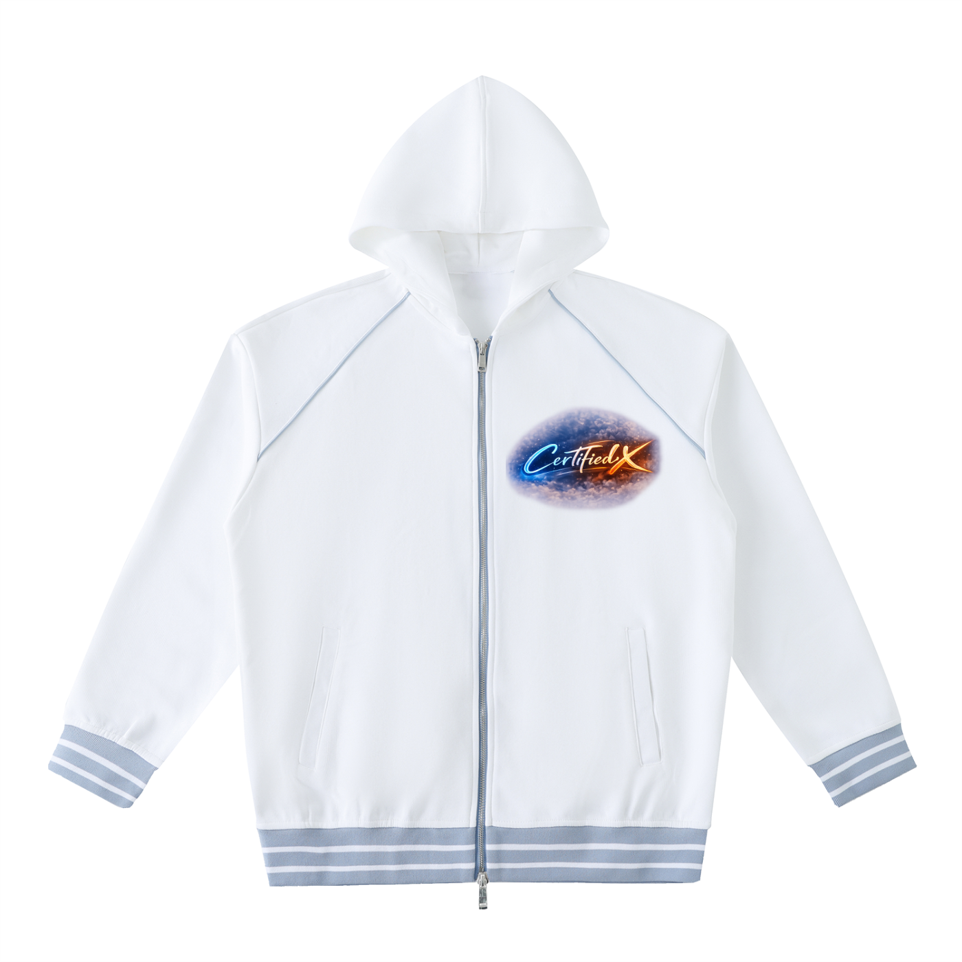 Striped Trim Zip-Up Hoodie