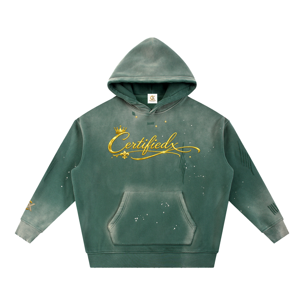 Vintage Washed Frayed Fleece Hoodie