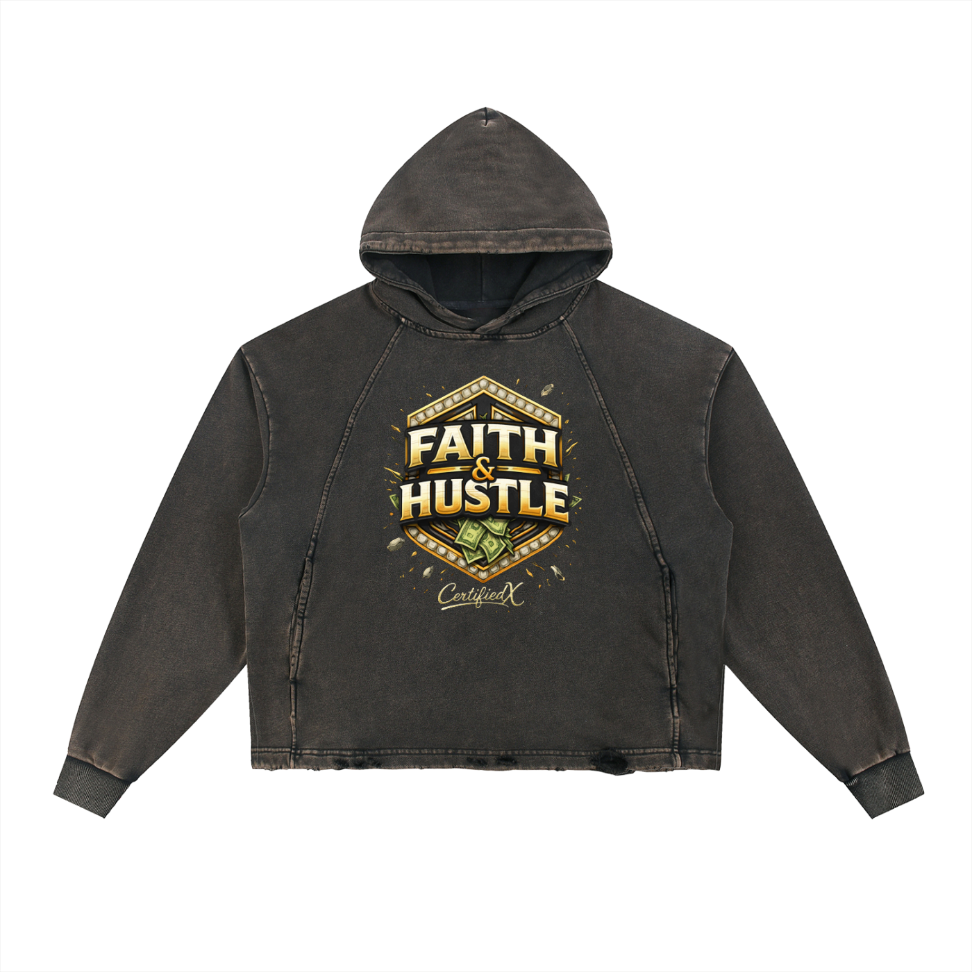 Vintage Washed Frayed-Hem Hoodie