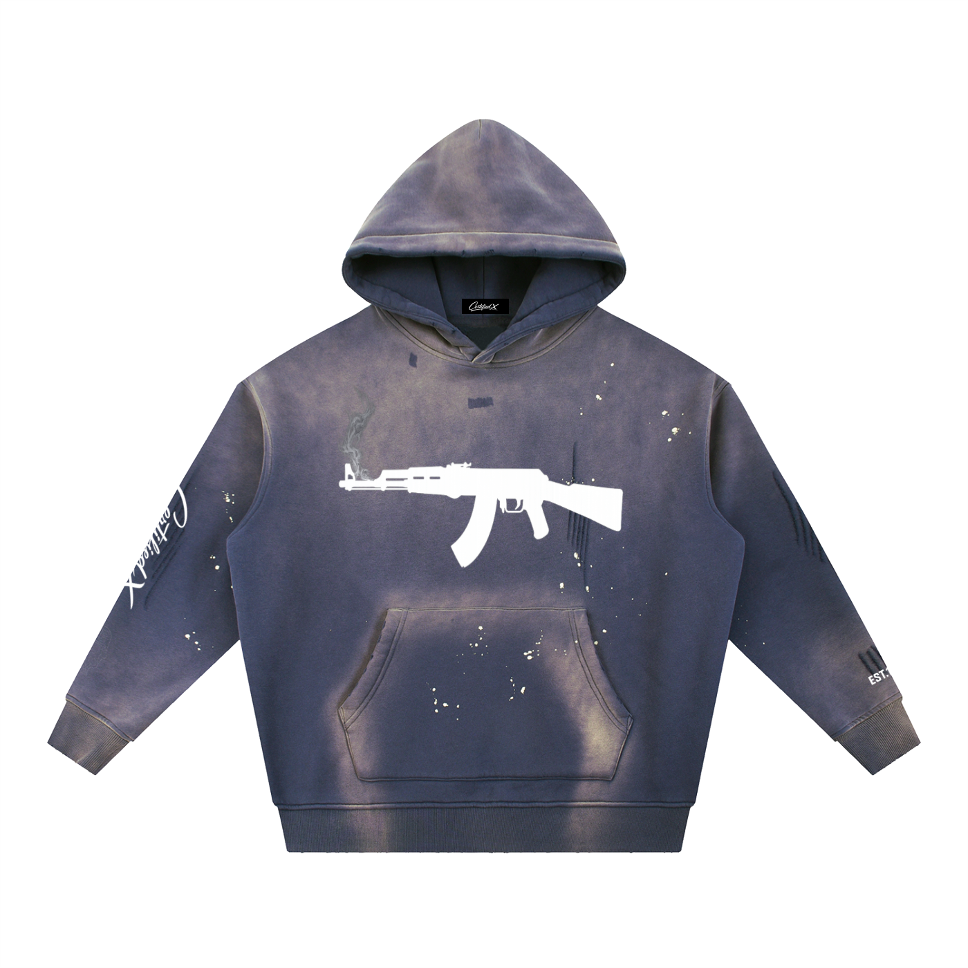Vintage Washed Frayed Fleece Hoodie