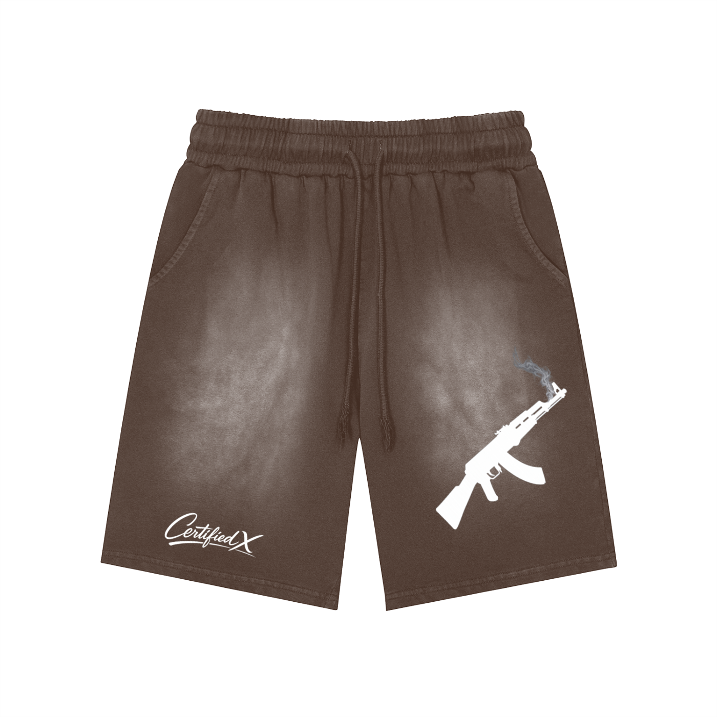 Rectangle Patch Monkey Washed Shorts