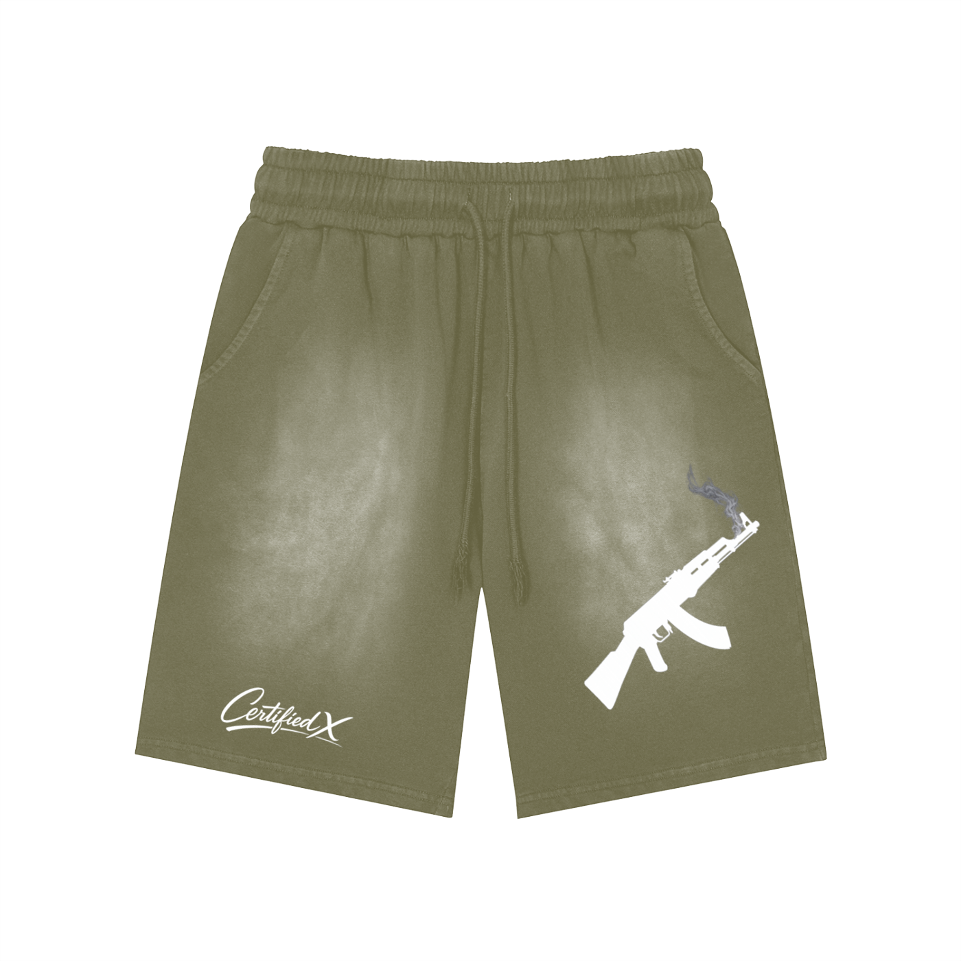 Rectangle Patch Monkey Washed Shorts