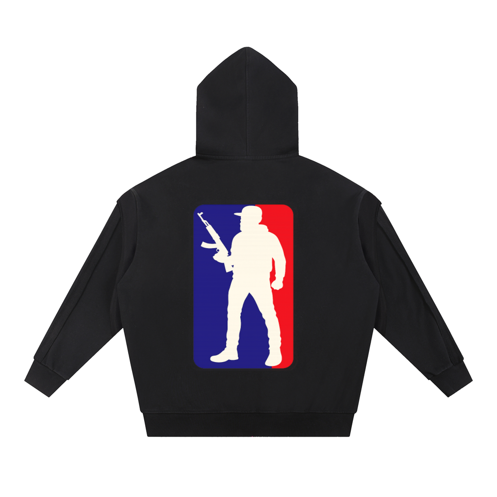 Contrast Tape Raw Edge Double Layered Zip Hoodie