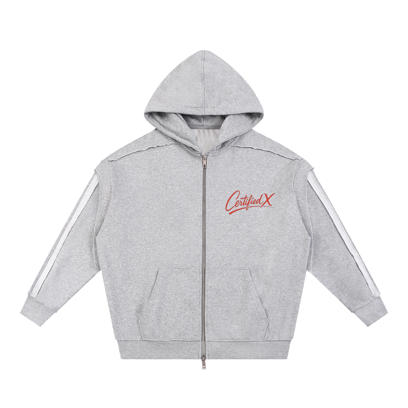 Contrast Tape Raw Edge Double Layered Zip Hoodie