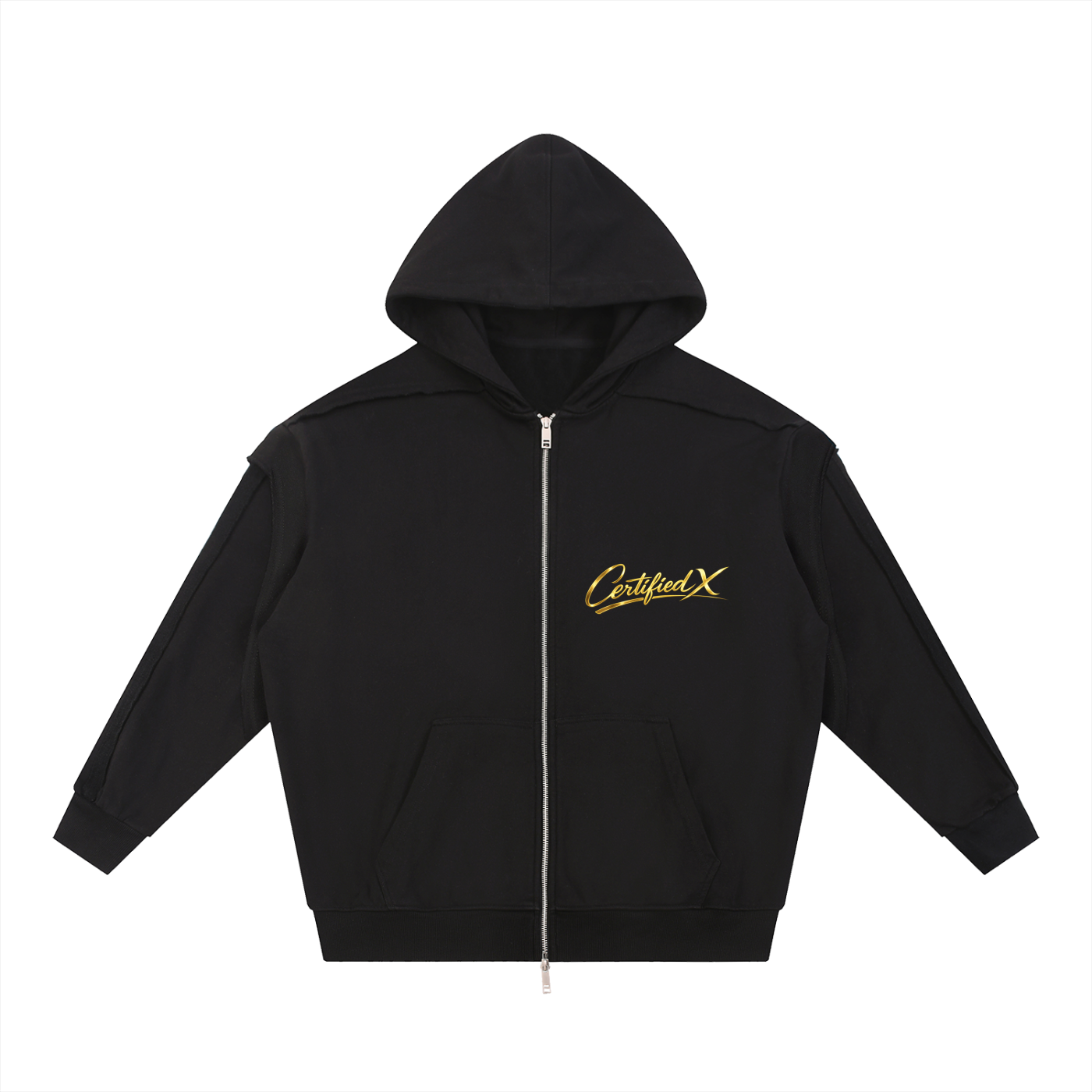 Contrast Tape Raw Edge Double Layered Zip Hoodie