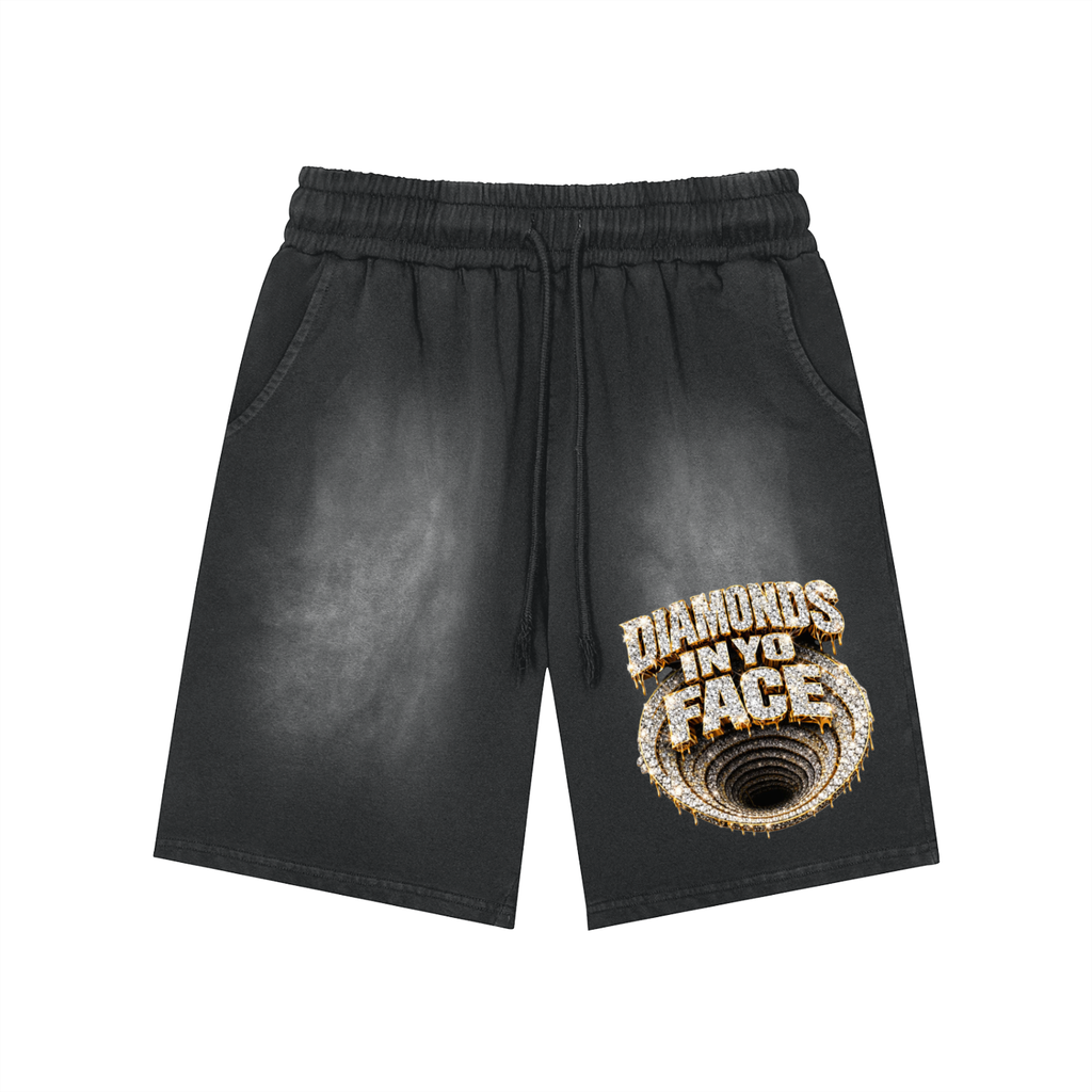 Rectangle Patch Monkey Washed Shorts