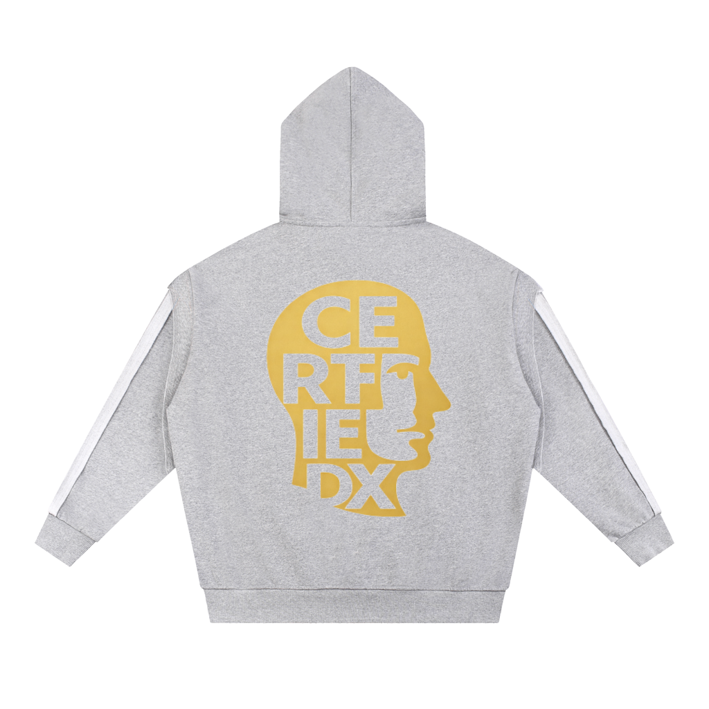 Contrast Tape Raw Edge Double Layered Zip Hoodie