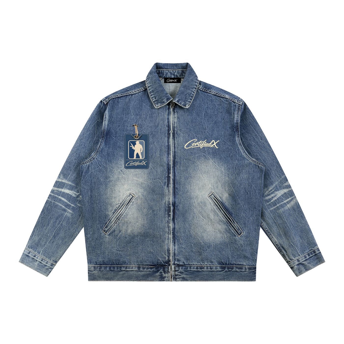 Vintage Wash Zip Up Denim Jacket