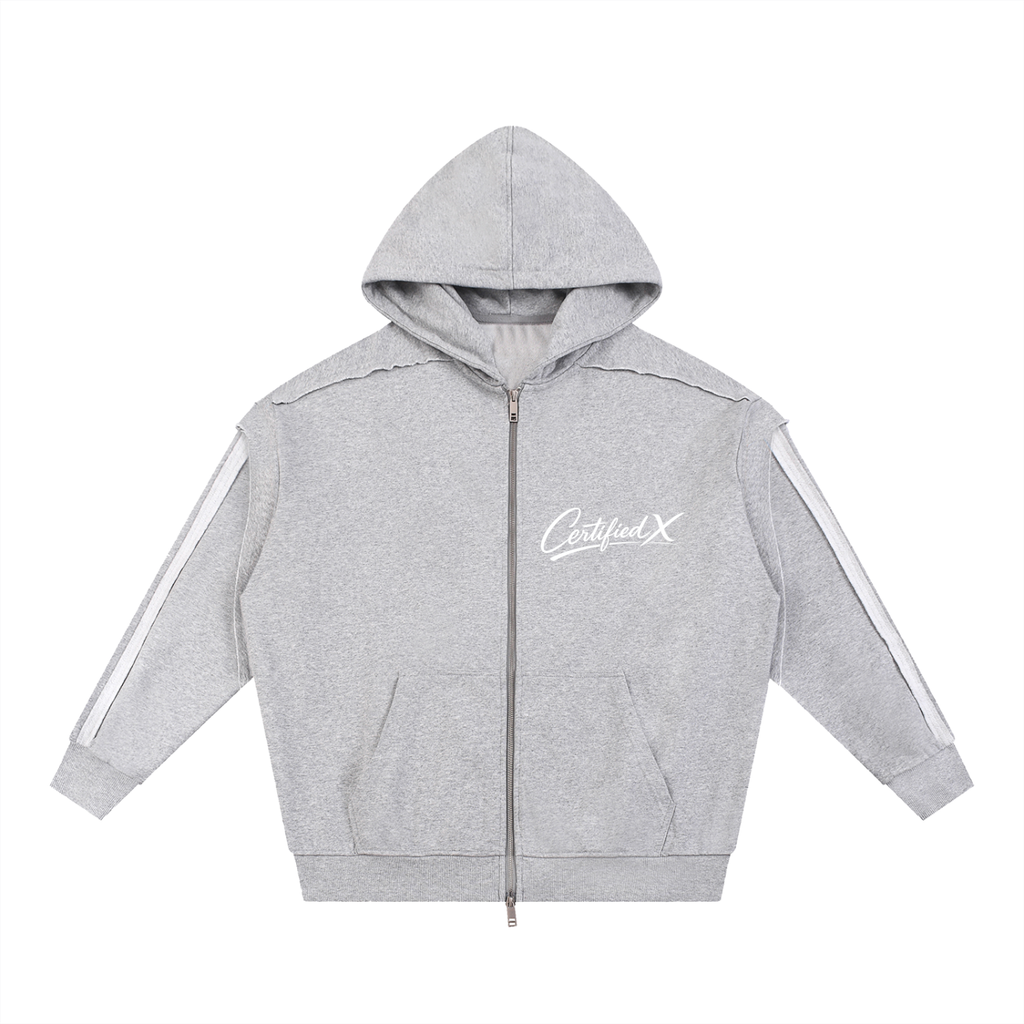 Contrast Tape Raw Edge Double Layered Zip Hoodie