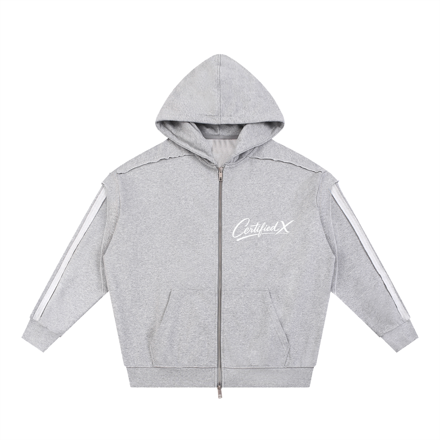 Contrast Tape Raw Edge Double Layered Zip Hoodie