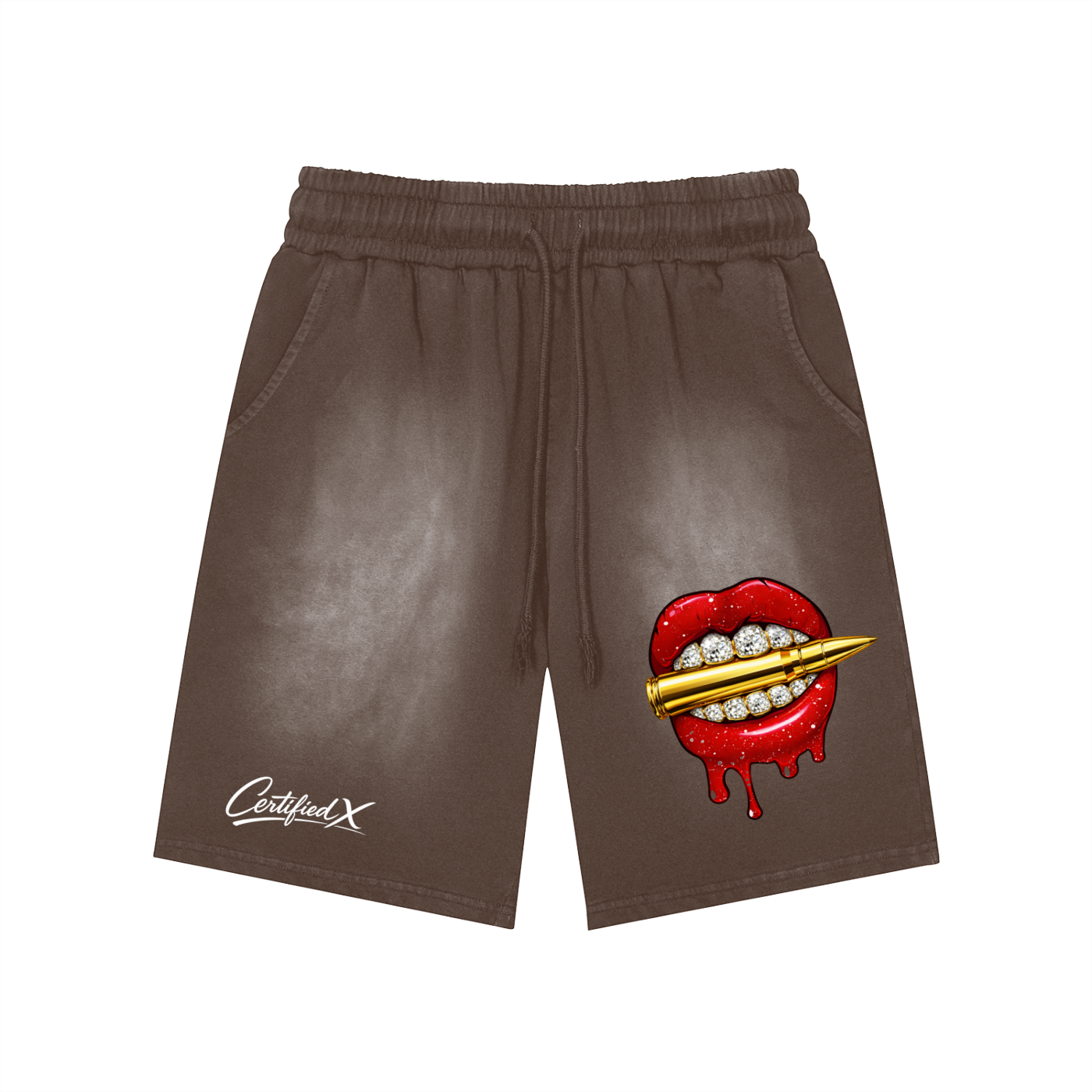 Rectangle Patch Monkey Washed Shorts