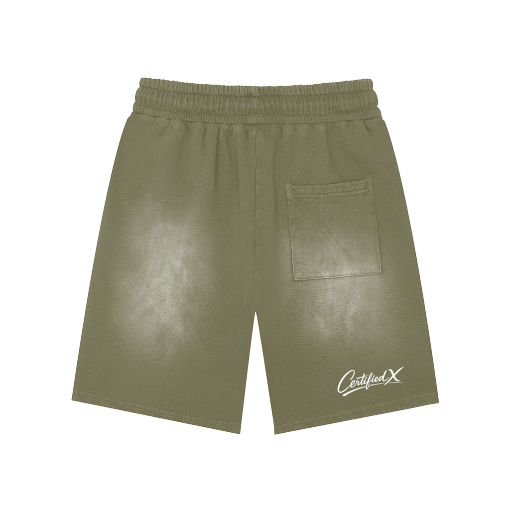 Rectangle Patch Monkey Washed Shorts