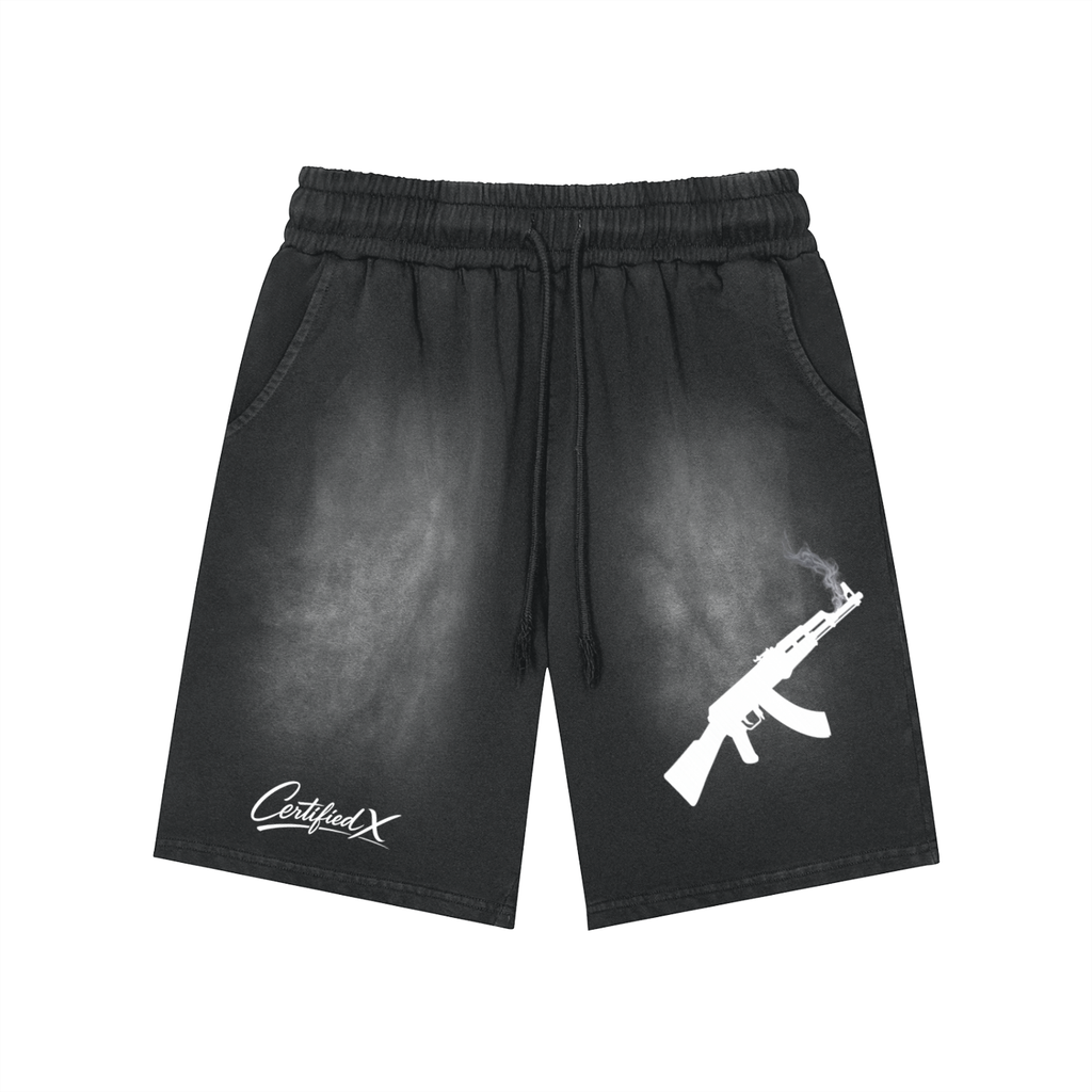 Rectangle Patch Monkey Washed Shorts