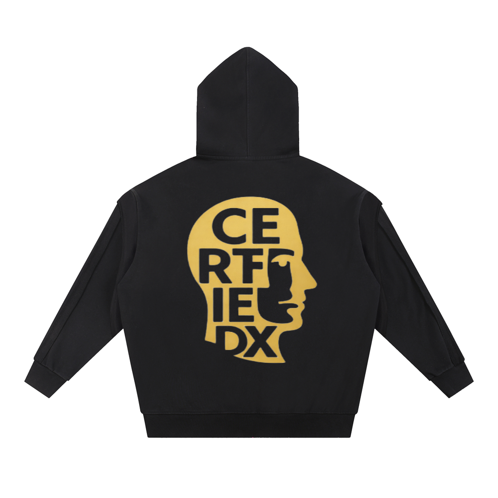 Contrast Tape Raw Edge Double Layered Zip Hoodie